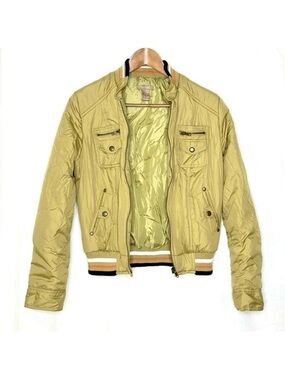 Vintage Gadzooks 90s Gold Bomber Jacket Y2K Puffer Crop Medium (Fits XS)